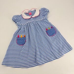 CLAIRE & CHARLIE Blue & White Knit Float Dress Crayons In Pocket 5